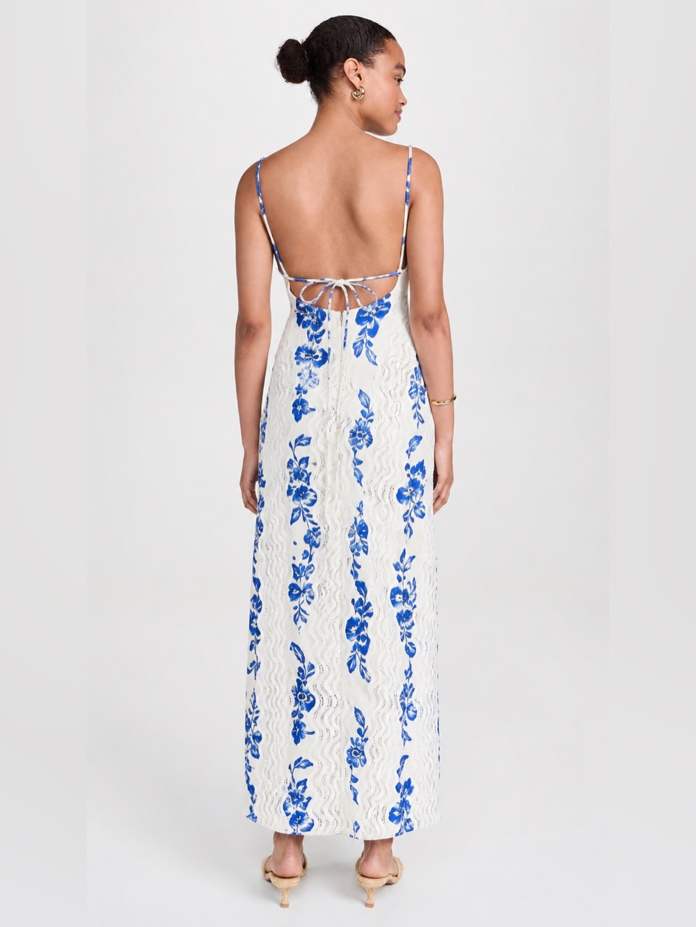 NWT SIGNIFICANT OTHER Eleni Maxi Dress Blue Ivory Lace Cream Hibiscus Size 2 - Picture 2 of 15